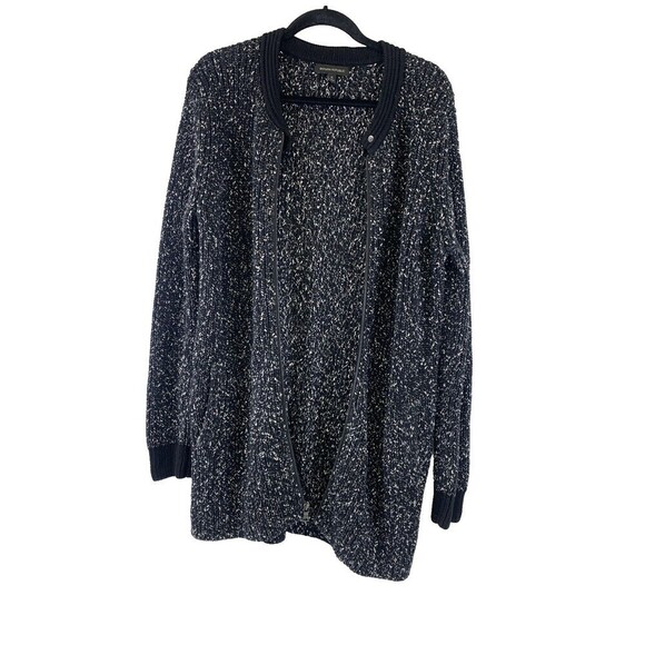 Banana Republic Full Zip Cardigan Sweater Tunic Black White Speckled Womens XL - Picture 7 of 13